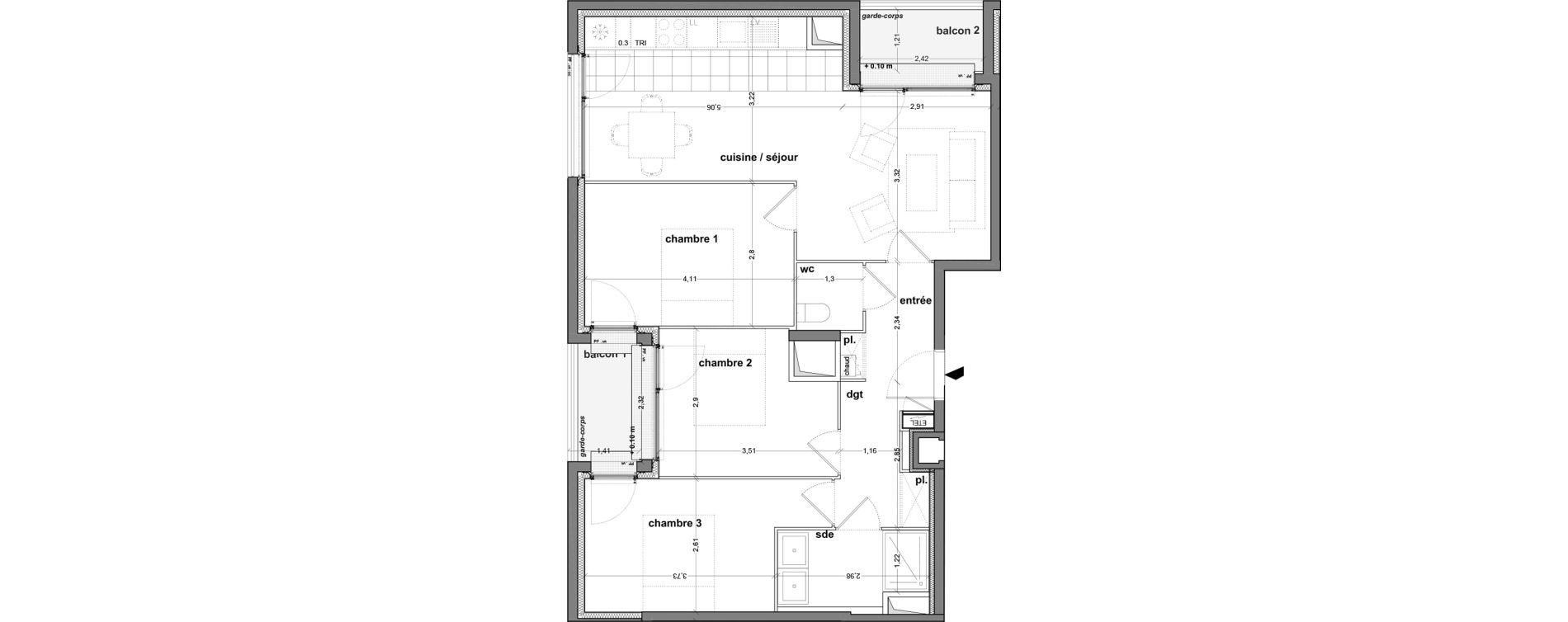 Appartement T4 de 72,40 m2 &agrave; M&eacute;rignac M&eacute;rignac soleil