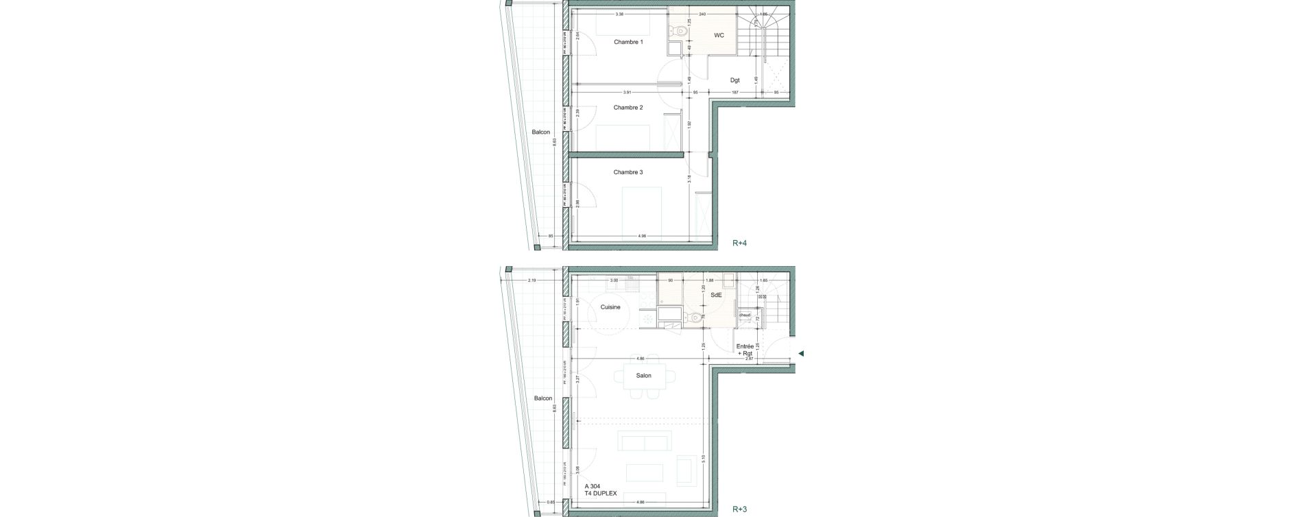 Duplex T4 de 89,34 m2 &agrave; M&eacute;rignac M&eacute;rignac soleil