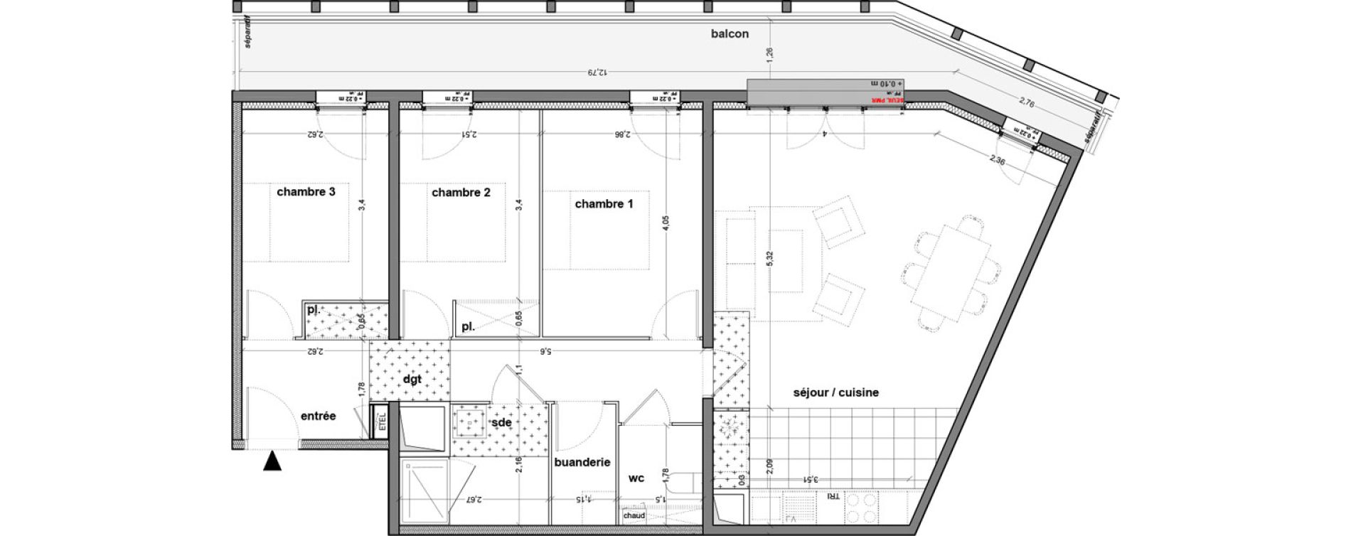 Appartement T4 de 89,81 m2 &agrave; M&eacute;rignac M&eacute;rignac soleil