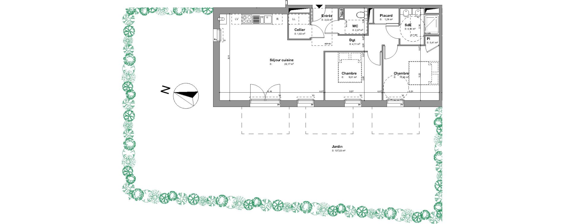 Appartement T3 de 66,11 m2 &agrave; Montussan Centre