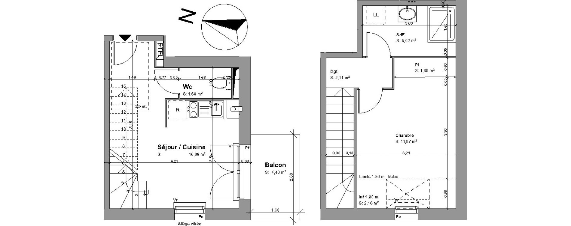 Duplex T2 de 38,07 m2 &agrave; Montussan Centre