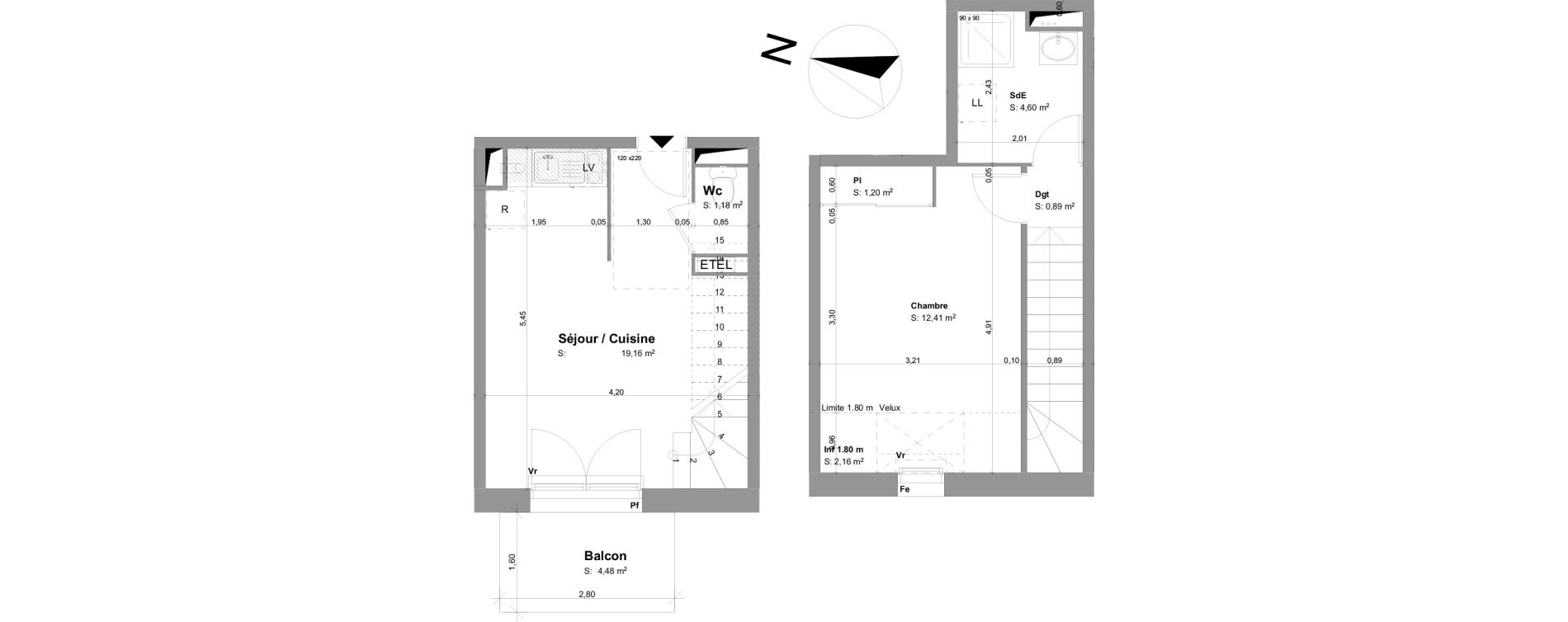 Duplex T2 de 39,45 m2 &agrave; Montussan Centre