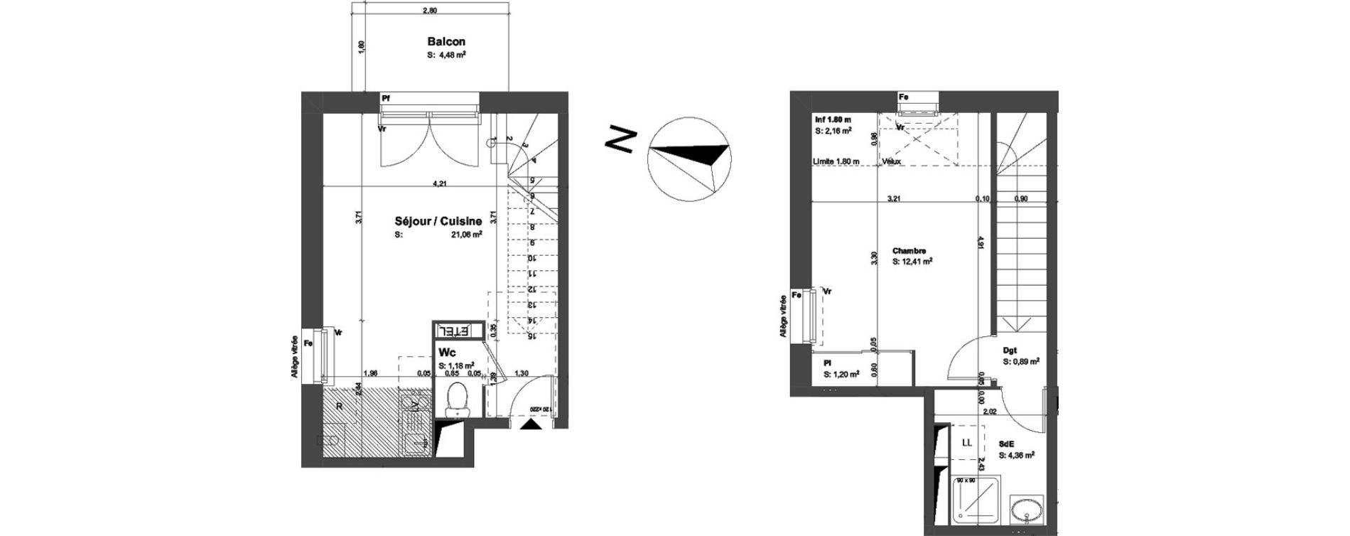 Duplex T2 de 41,11 m2 &agrave; Montussan Centre