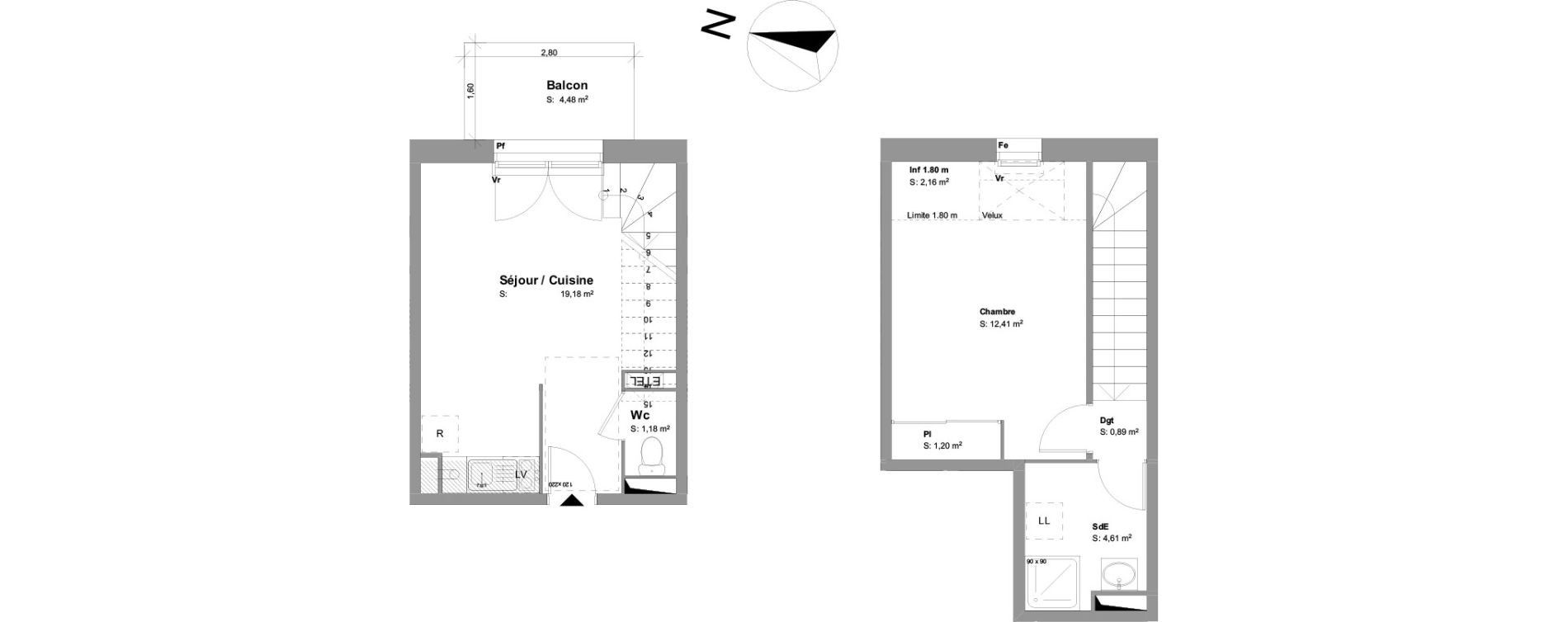 Duplex T2 de 39,47 m2 &agrave; Montussan Centre