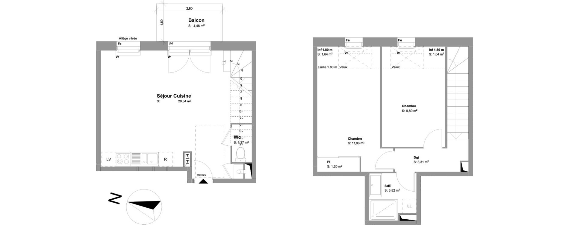 Duplex T3 de 60,80 m2 &agrave; Montussan Centre