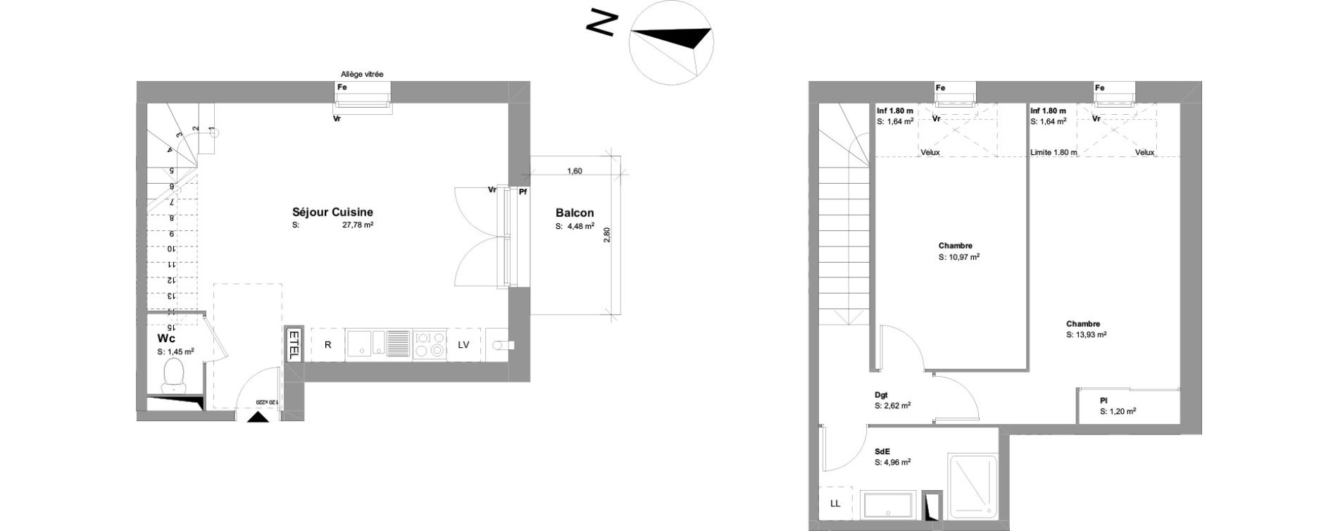 Duplex T3 de 62,91 m2 &agrave; Montussan Centre