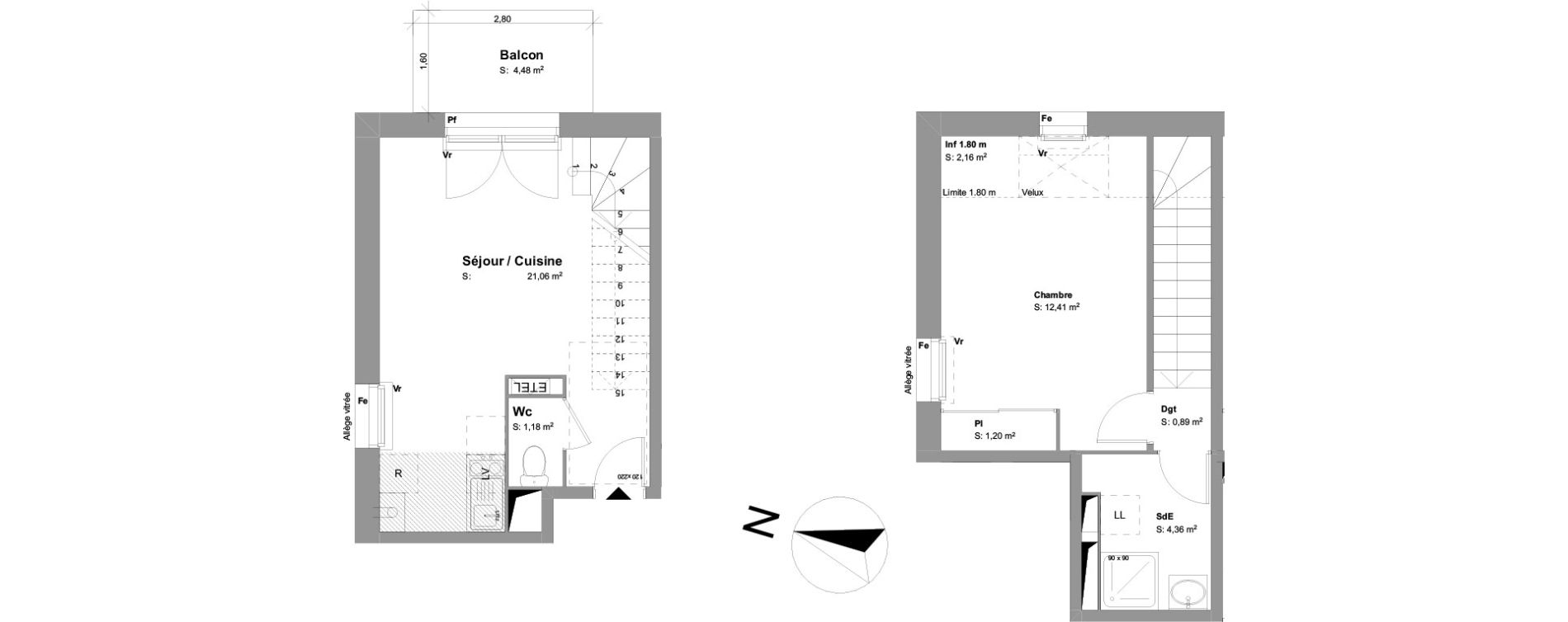 Duplex T2 de 41,11 m2 &agrave; Montussan Centre