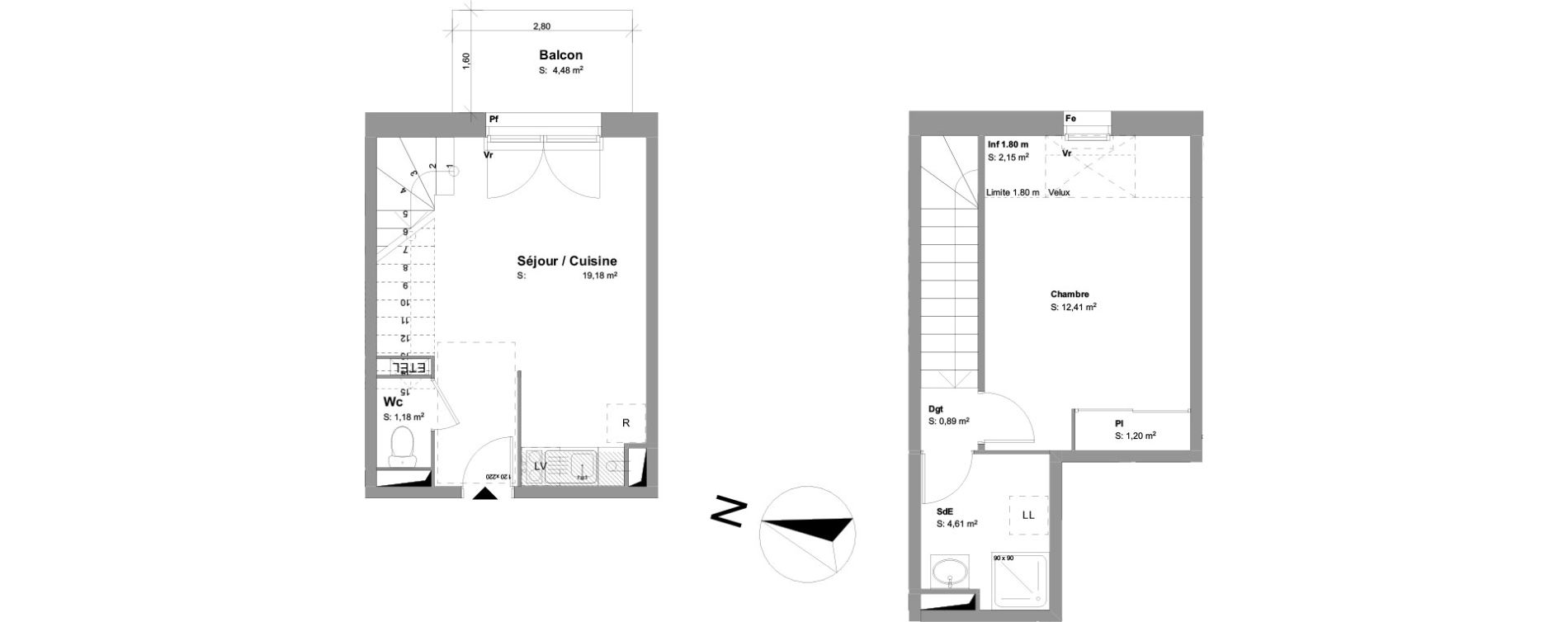 Duplex T2 de 39,47 m2 &agrave; Montussan Centre