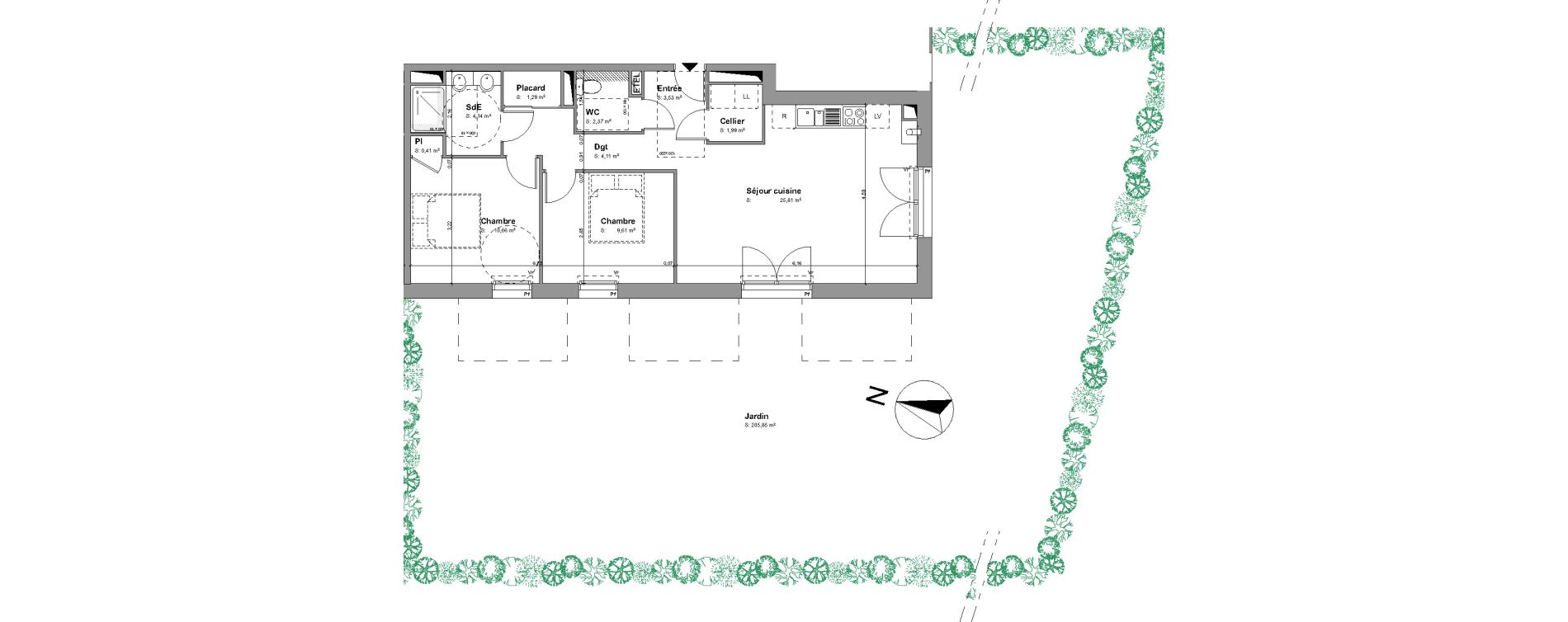 Appartement T3 de 63,92 m2 &agrave; Montussan Centre