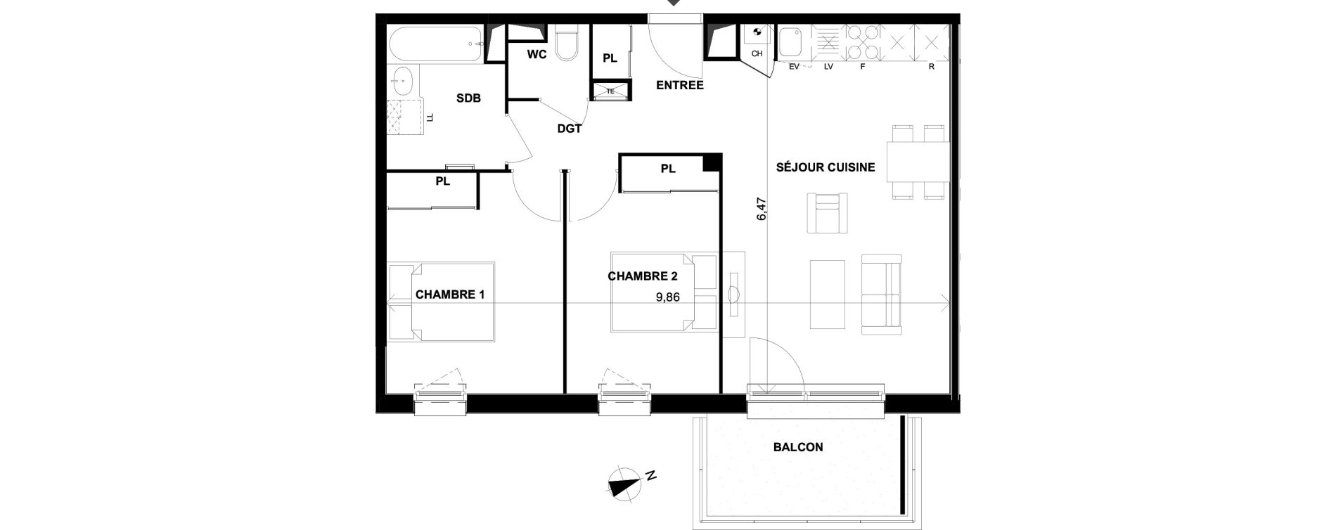 Appartement T3 de 61,35 m2 &agrave; Parempuyre Centre