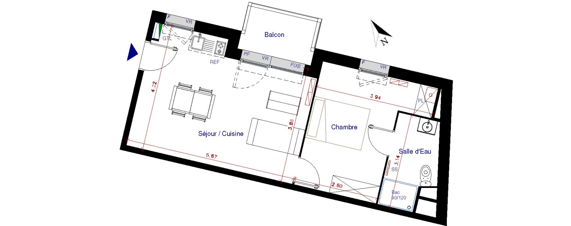 Appartement T2 de 40,10 m2 &agrave; Parempuyre Centre