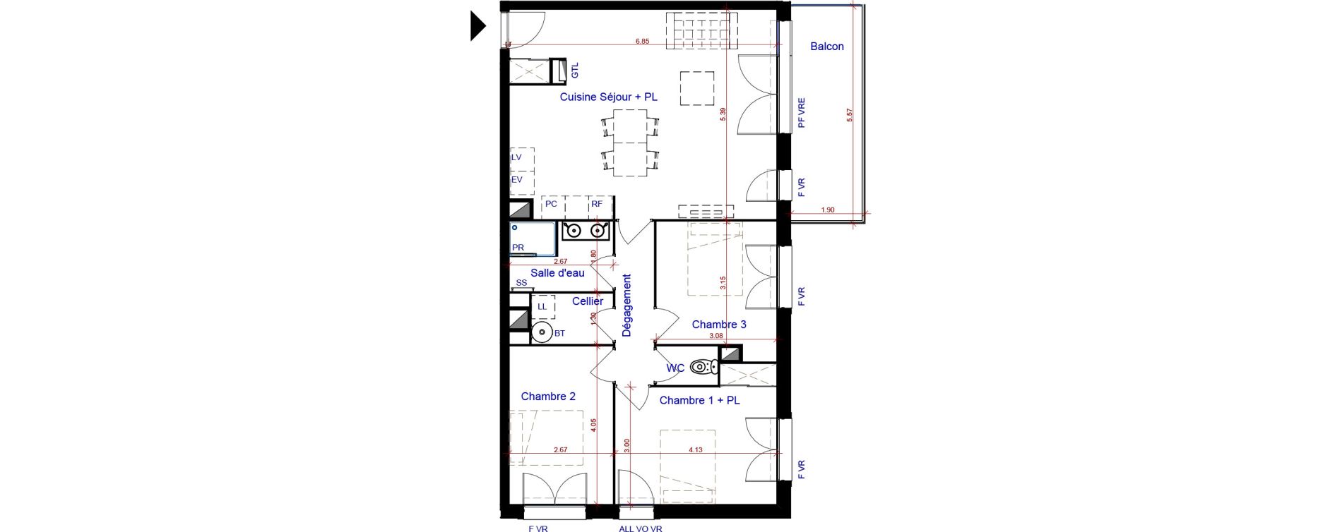 Appartement T4 de 83,55 m2 &agrave; Parempuyre Centre