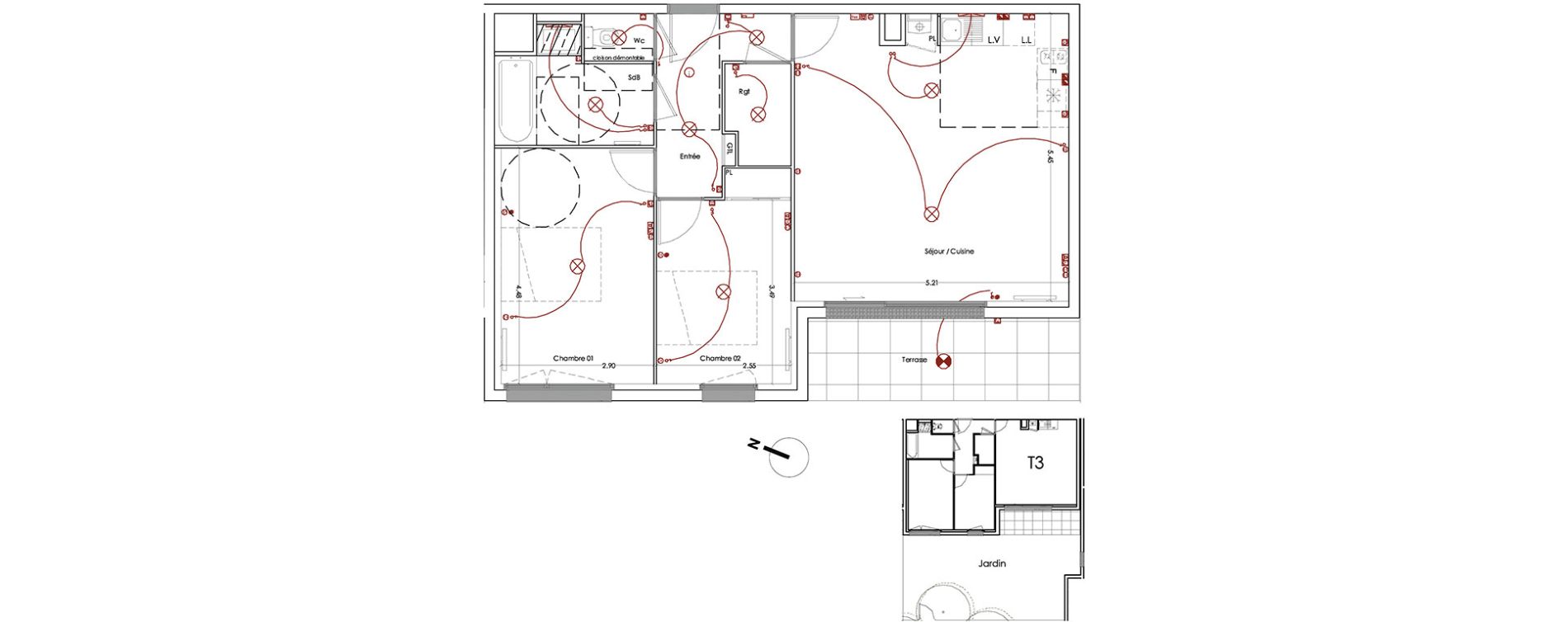 Appartement T3 de 65,30 m2 à Pessac Les echoppes – le vallon