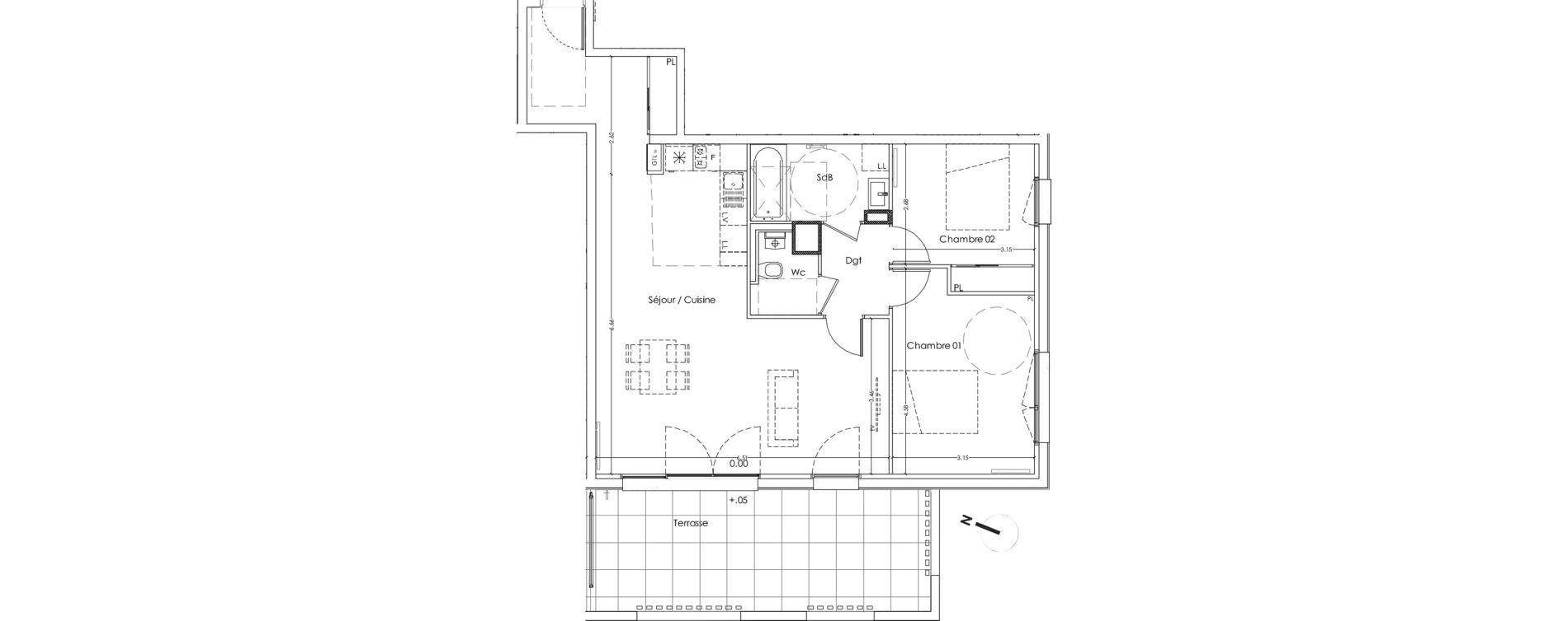 Appartement T3 de 75,70 m2 à Pessac Les echoppes – le vallon