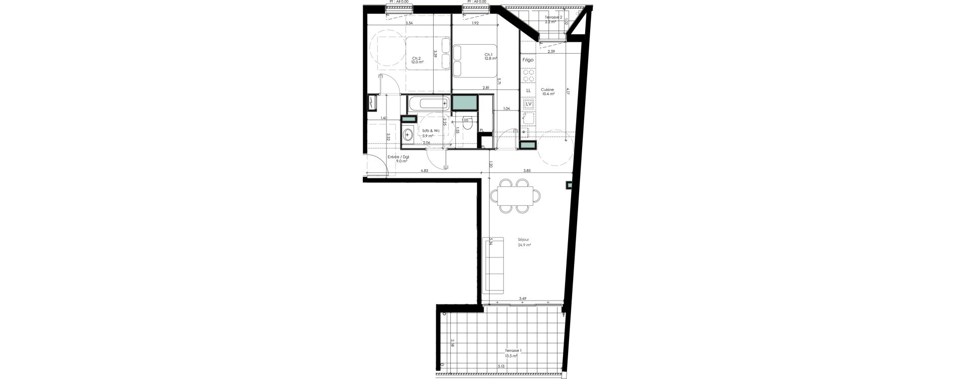 Appartement T3 de 75,00 m2 à Pessac Le bourg