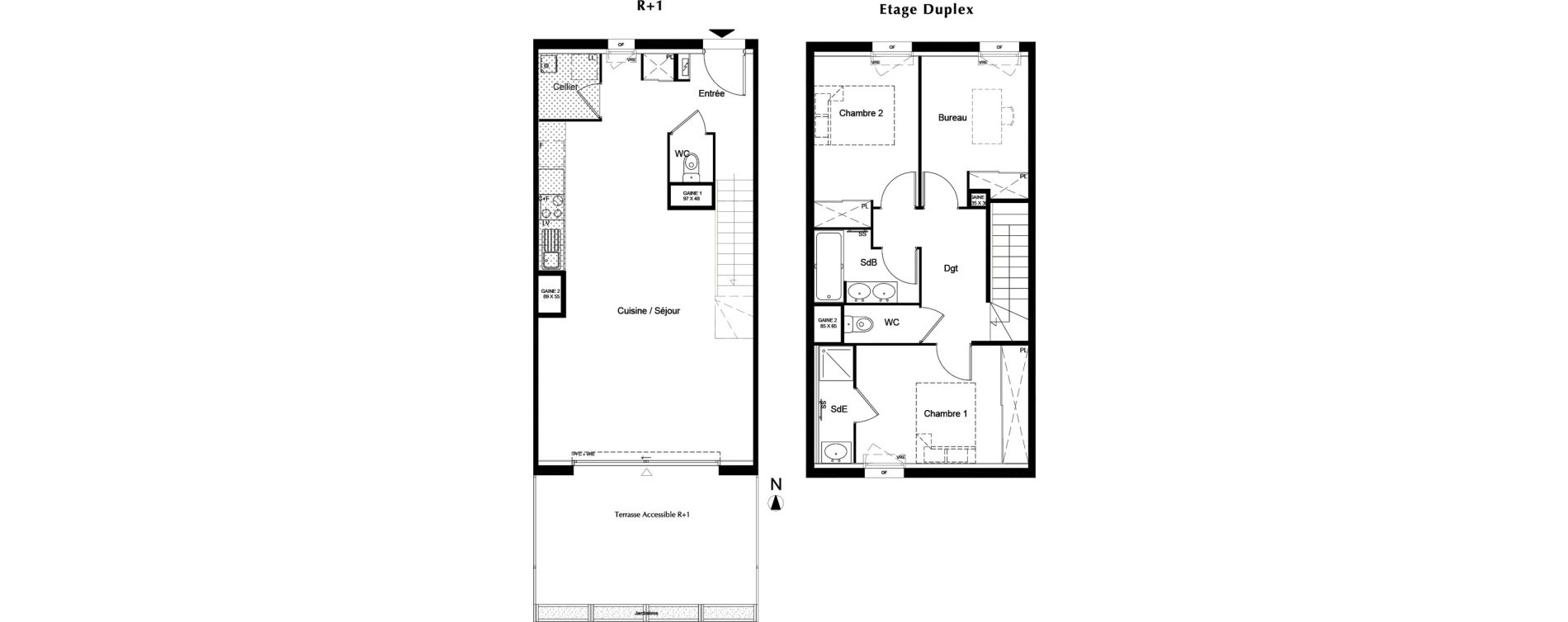 Duplex T3 de 88,36 m2 &agrave; Pessac Chiquet &ndash; fontaudin