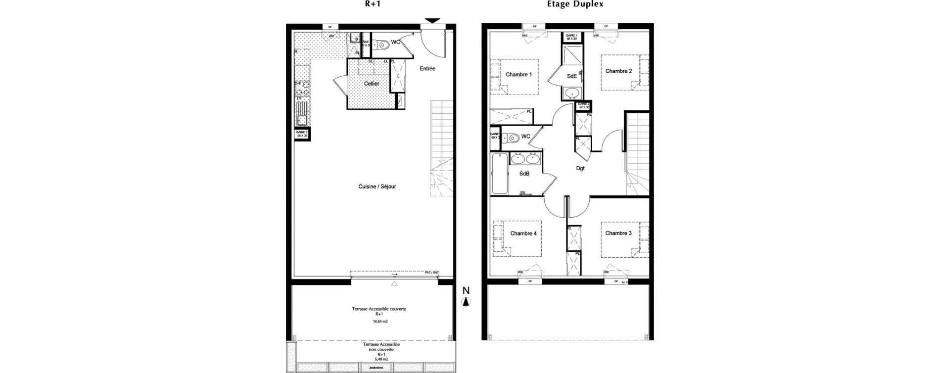 Duplex T5 de 110,75 m2 &agrave; Pessac Chiquet &ndash; fontaudin