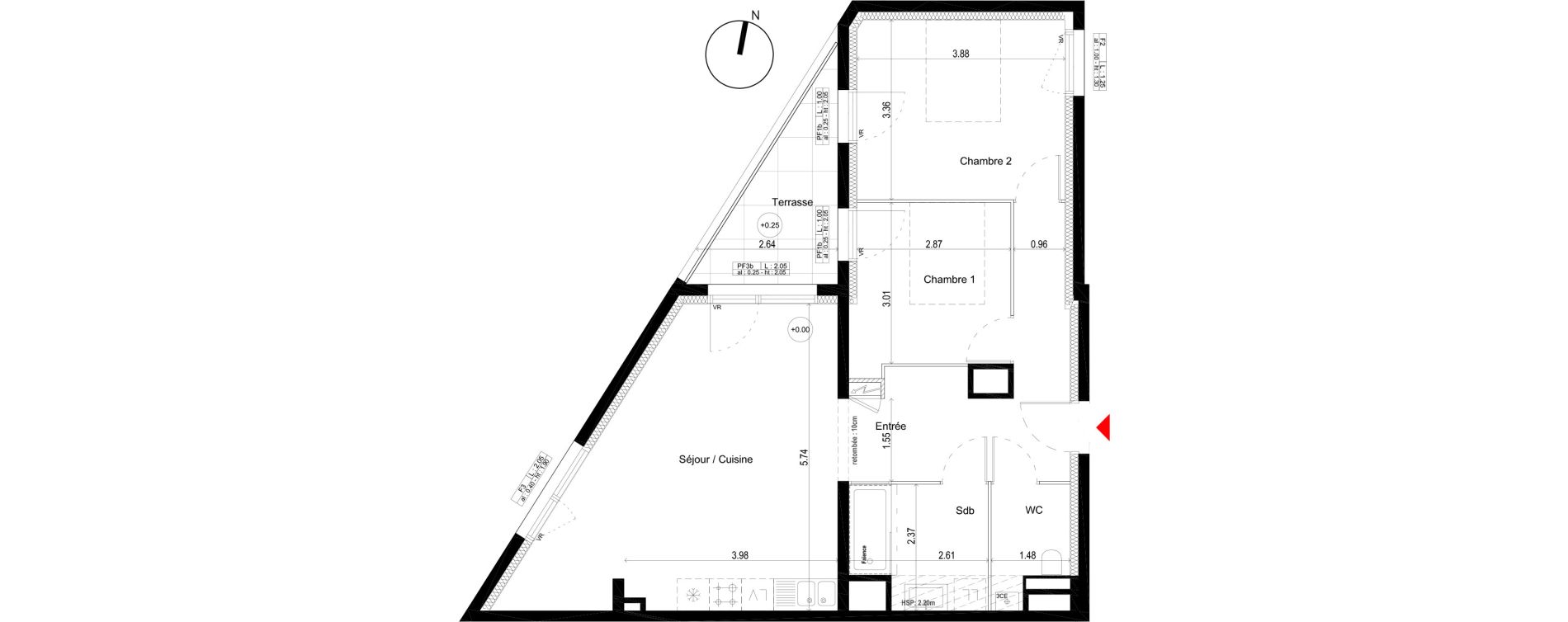 Appartement T3 de 68,50 m2 à Pessac L'alouette