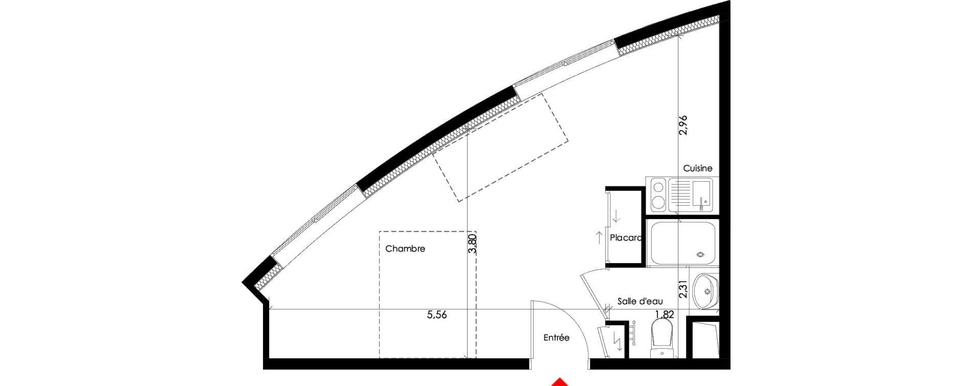 Studio meubl&eacute; de 27,70 m2 &agrave; Pessac L'alouette