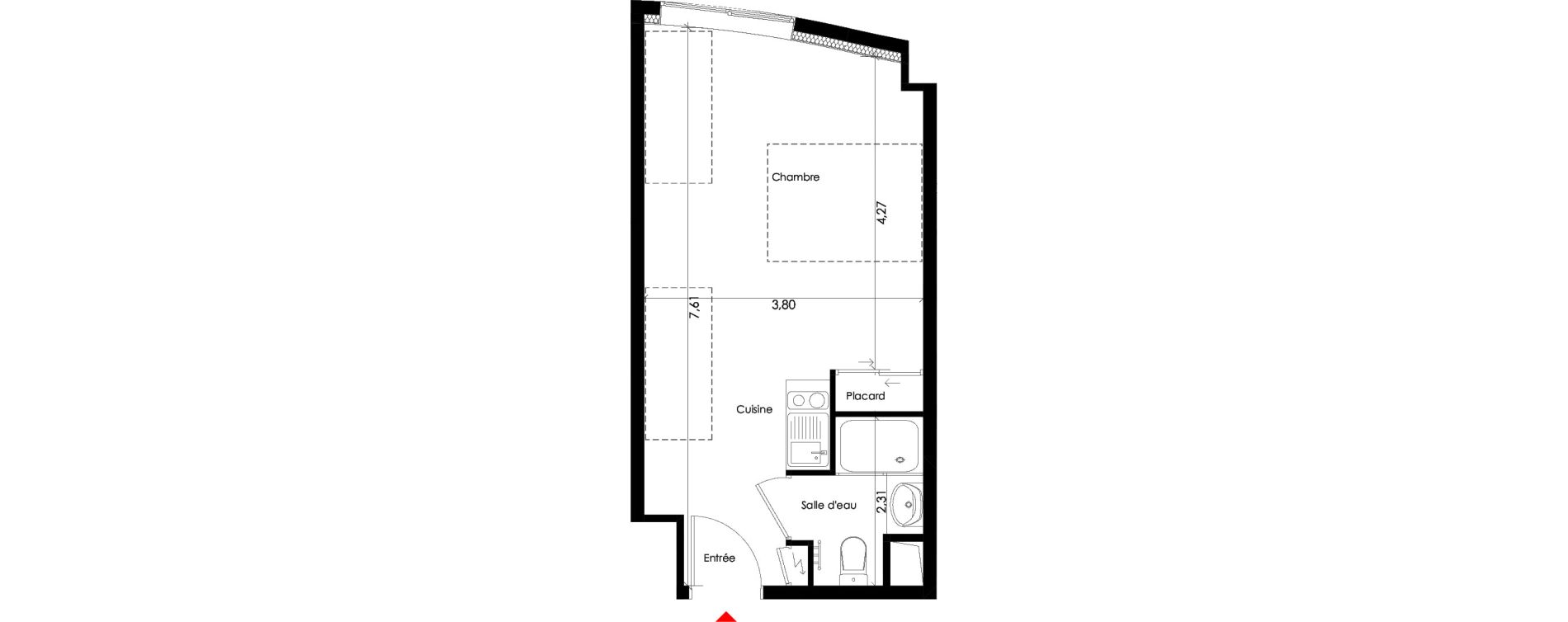 Studio meubl&eacute; de 26,80 m2 &agrave; Pessac L'alouette