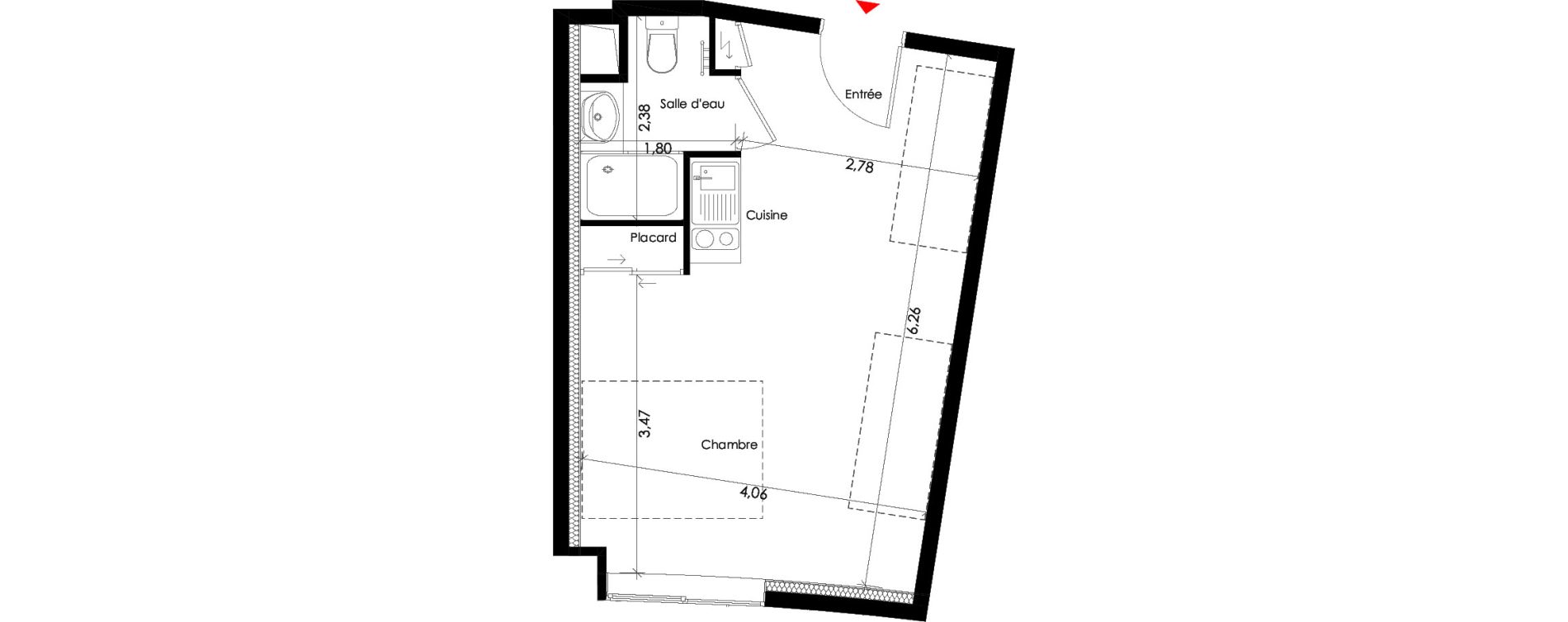 Studio meubl&eacute; de 27,30 m2 &agrave; Pessac L'alouette