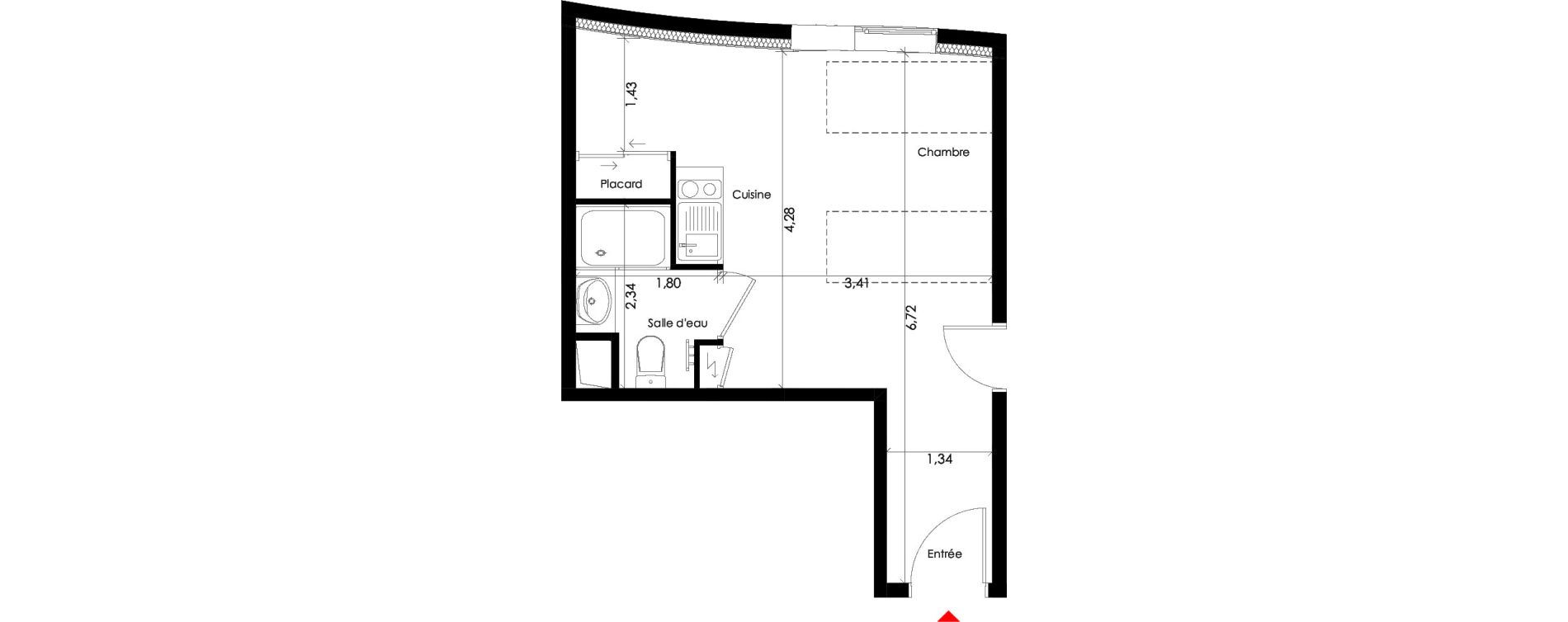Studio meubl&eacute; de 25,40 m2 &agrave; Pessac L'alouette