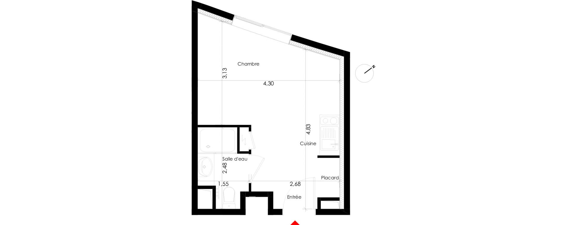 Studio meubl&eacute; de 21,00 m2 &agrave; Pessac L'alouette