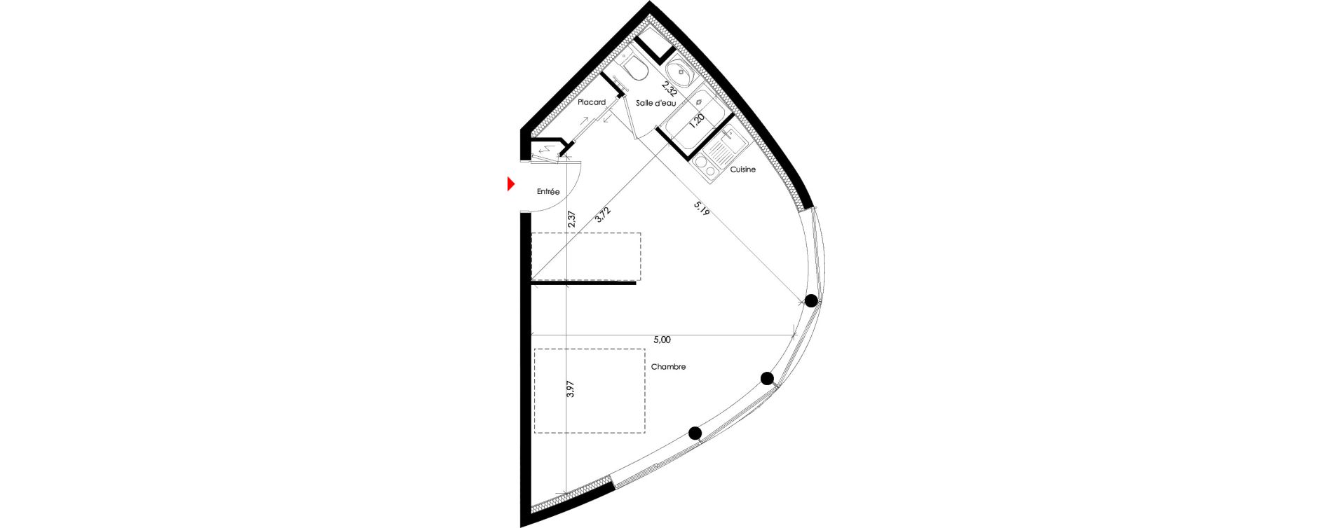 Studio meubl&eacute; de 33,00 m2 &agrave; Pessac L'alouette