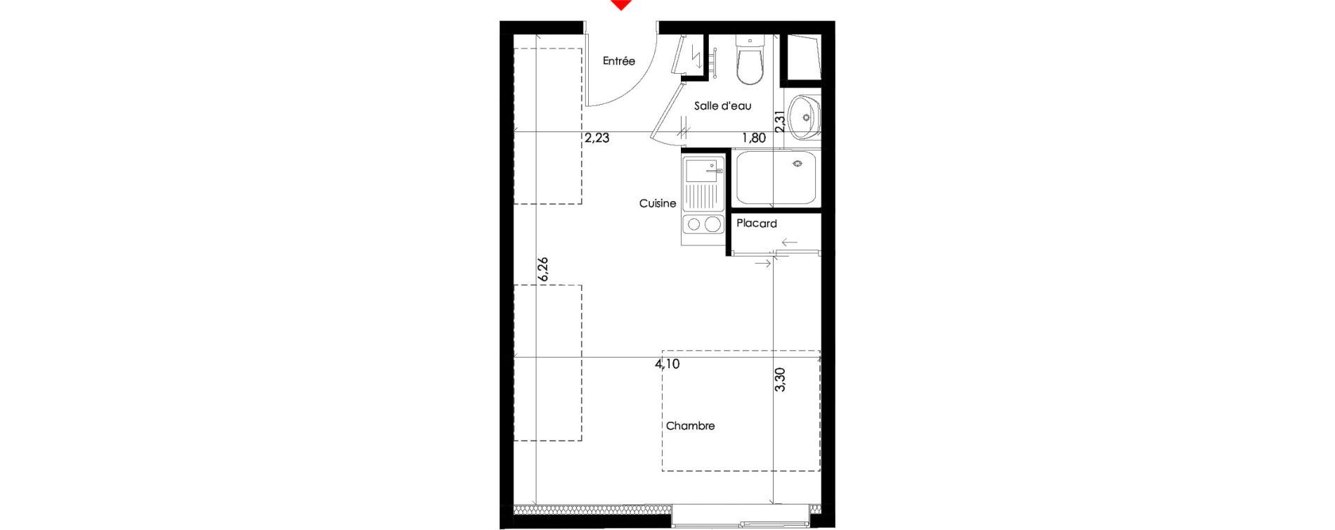 Studio meubl&eacute; de 24,90 m2 &agrave; Pessac L'alouette