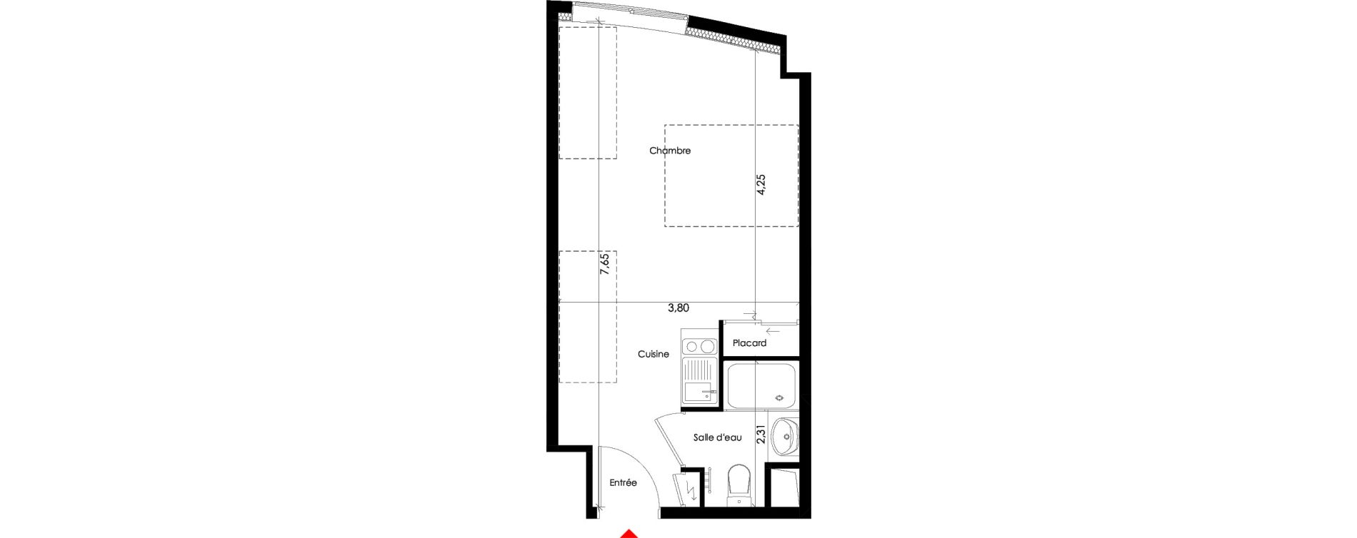 Studio meubl&eacute; de 26,80 m2 &agrave; Pessac L'alouette