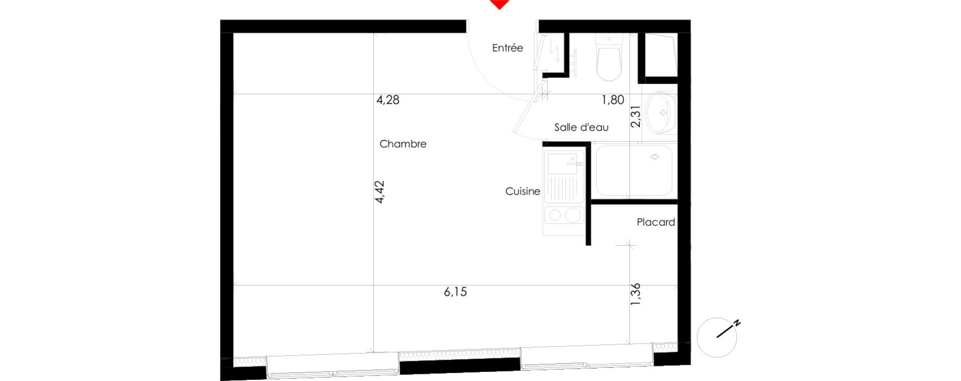 Studio meubl&eacute; de 26,30 m2 &agrave; Pessac L'alouette
