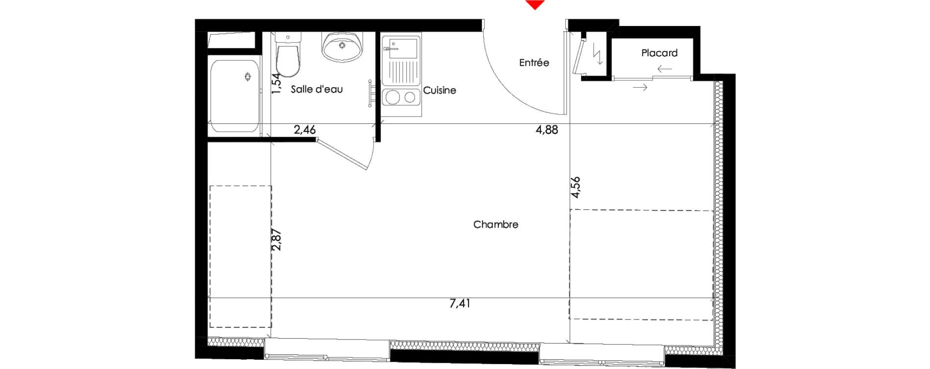 Studio meubl&eacute; de 32,50 m2 &agrave; Pessac L'alouette