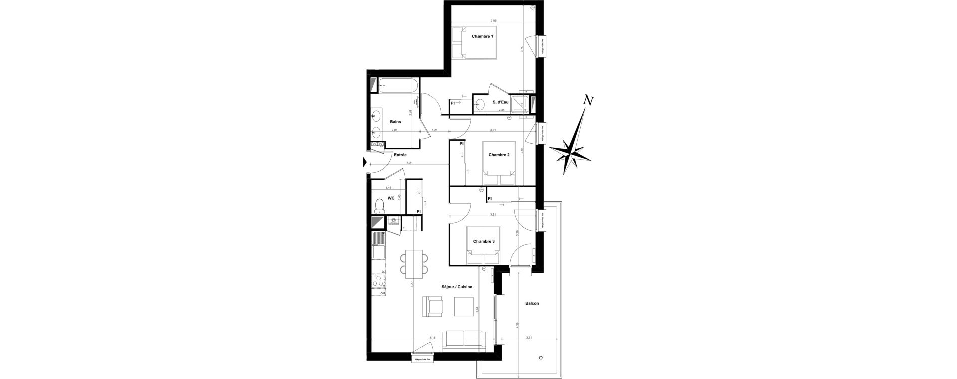 Appartement T4 de 82,24 m2 &agrave; Pessac Le monteil