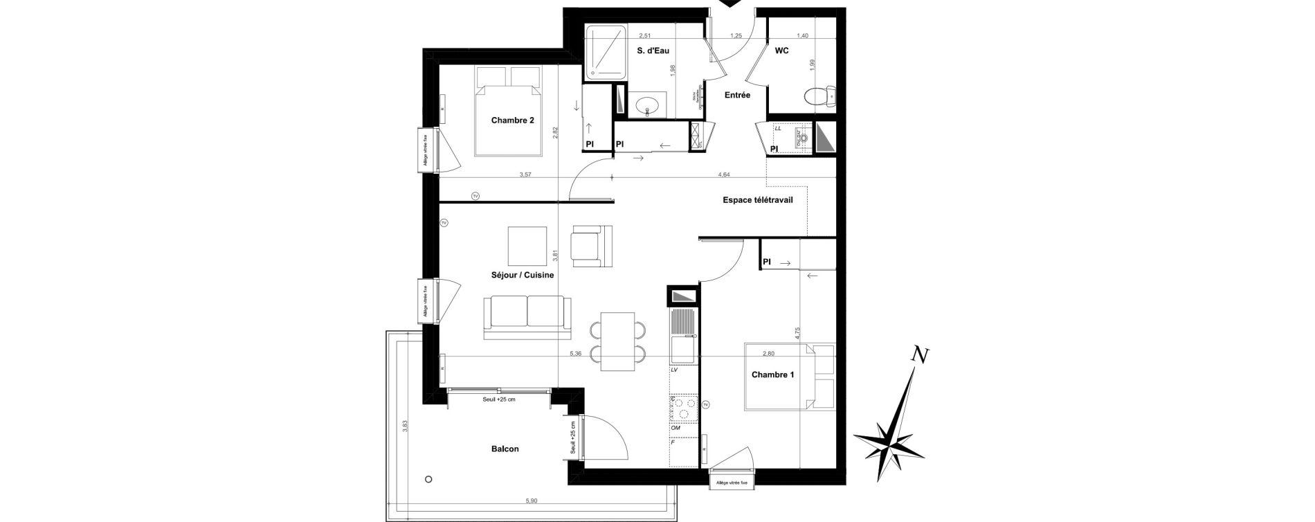 Appartement T3 de 65,88 m2 &agrave; Pessac Le monteil