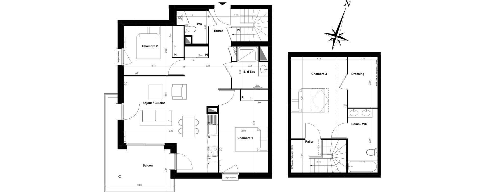Duplex T4 de 91,37 m2 &agrave; Pessac Le monteil