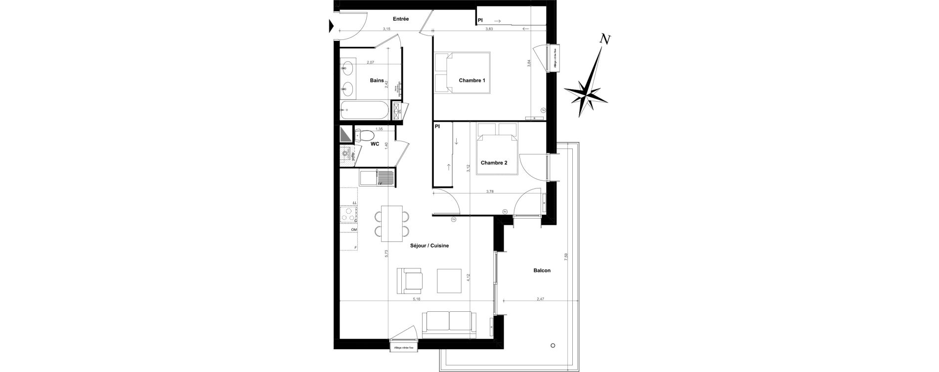 Appartement T3 de 67,51 m2 &agrave; Pessac Le monteil