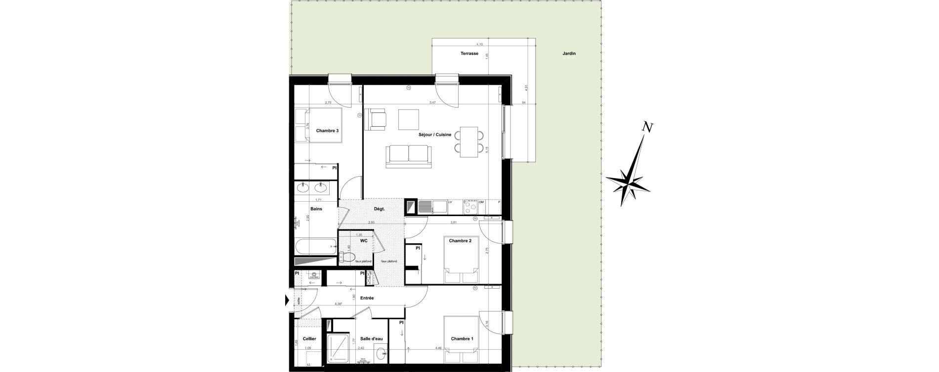 Appartement T4 de 86,89 m2 &agrave; Pessac Le monteil