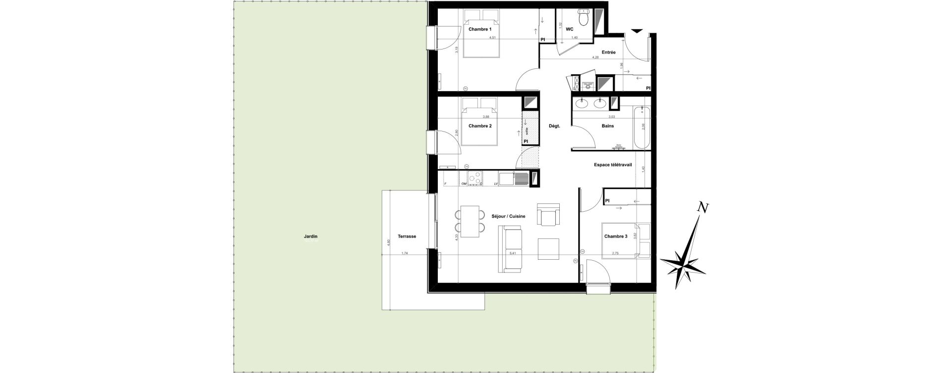 Appartement T4 de 80,08 m2 &agrave; Pessac Le monteil