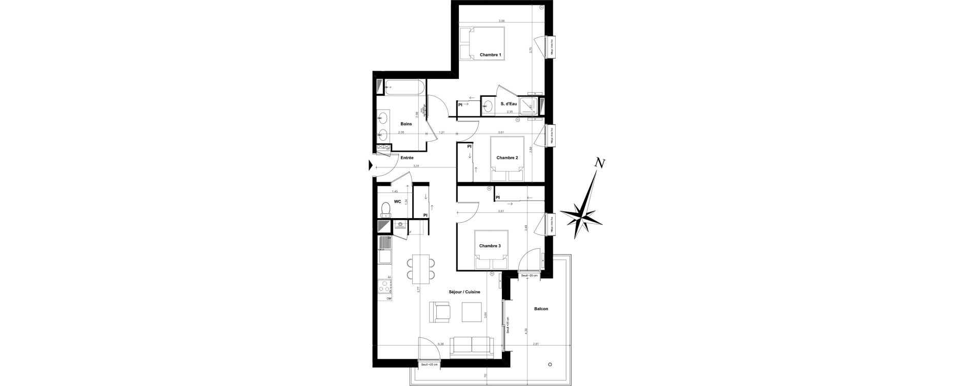 Appartement T4 de 81,60 m2 à Pessac Le monteil