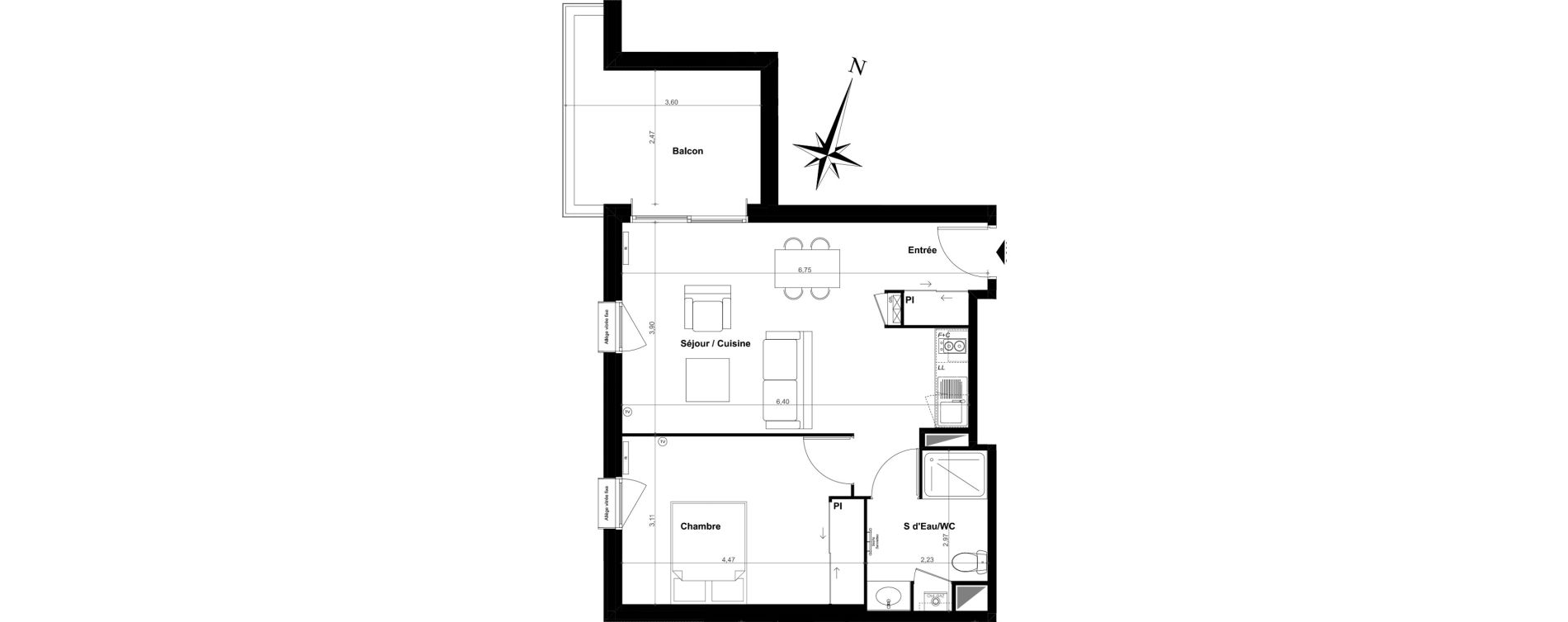 Appartement T2 de 45,31 m2 &agrave; Pessac Le monteil