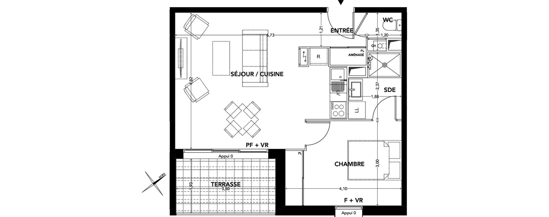 Appartement T2 de 45,30 m2 &agrave; Pessac Cap de bos