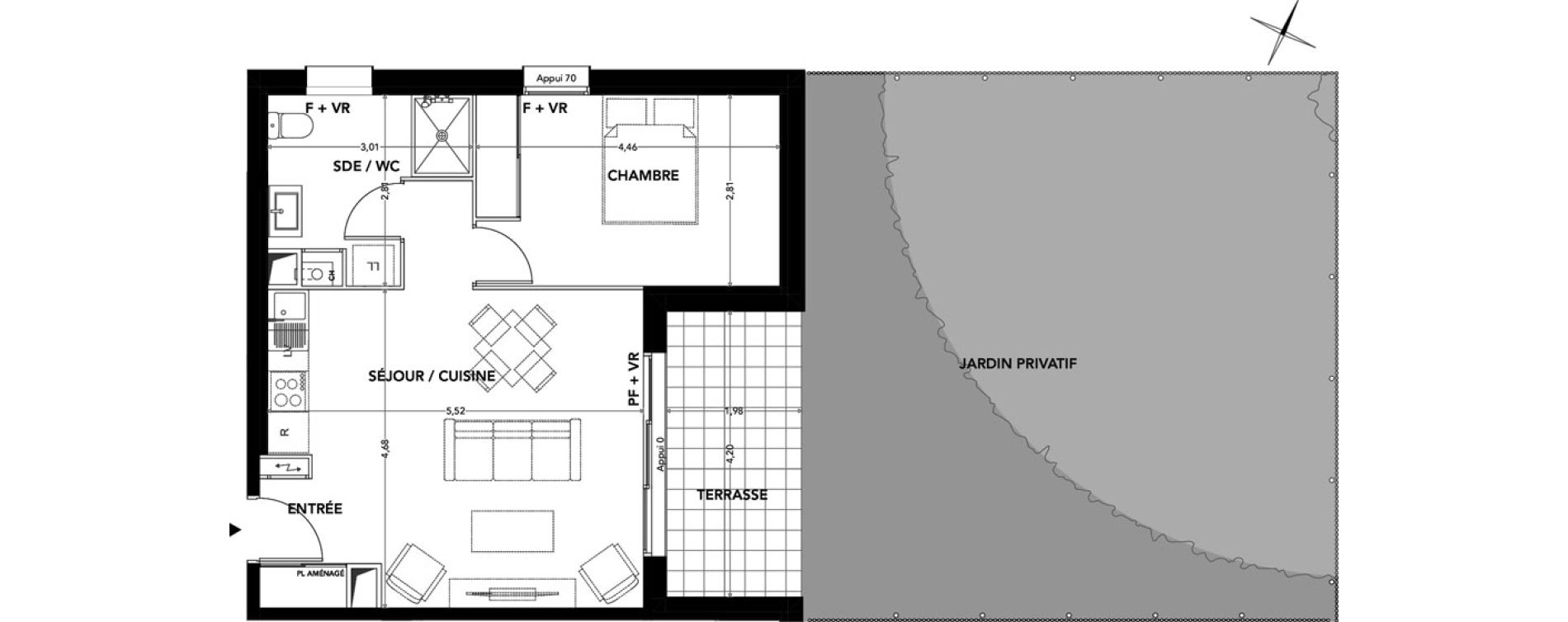 Appartement T2 de 46,10 m2 &agrave; Pessac Cap de bos