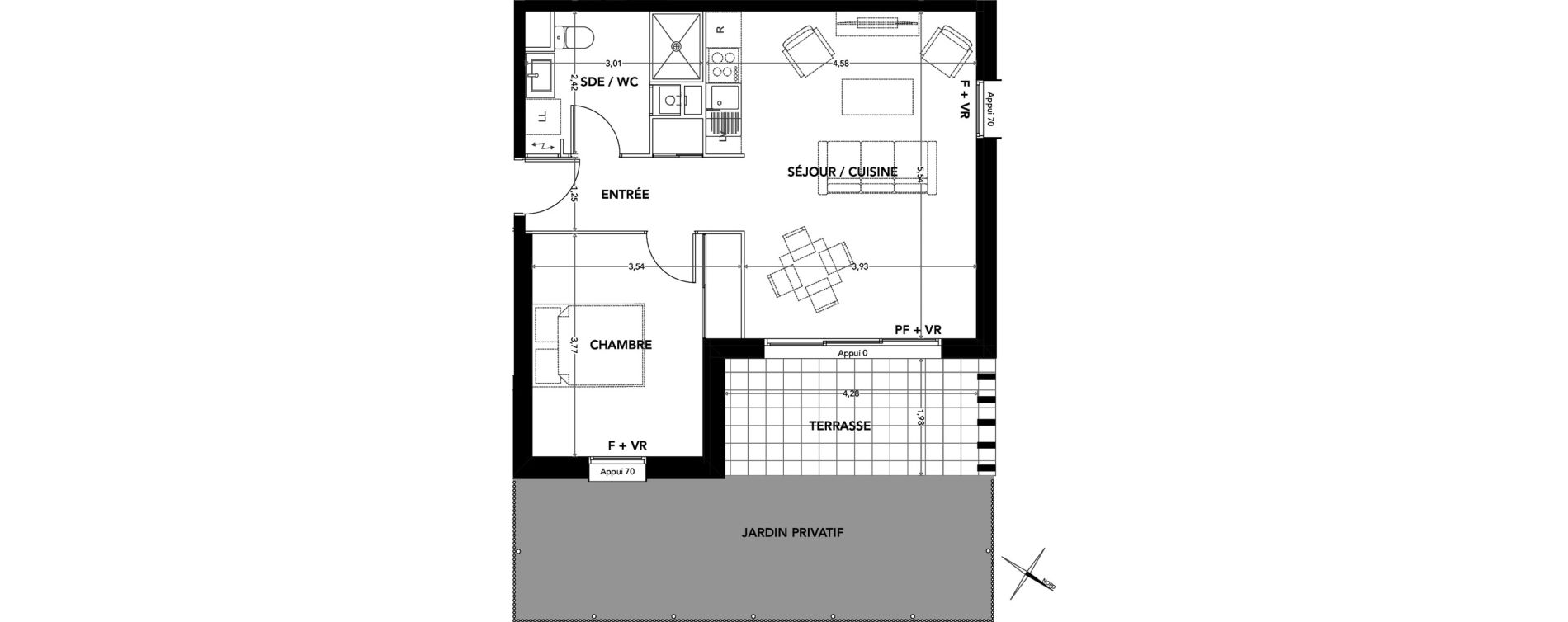 Appartement T2 de 46,50 m2 &agrave; Pessac Cap de bos