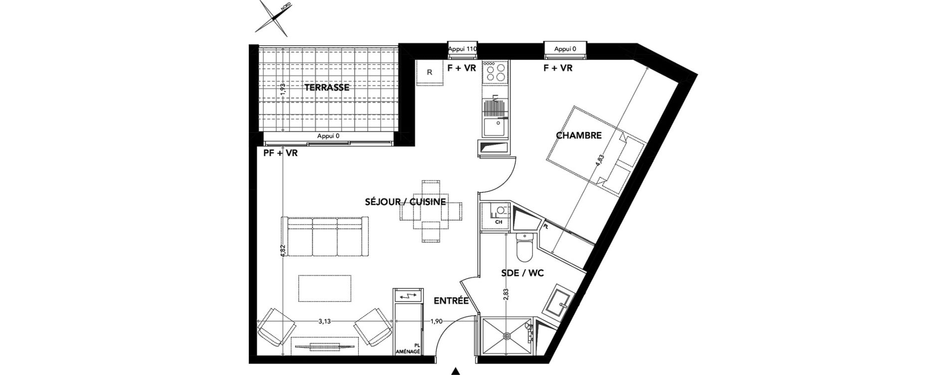 Appartement T2 de 47,00 m2 &agrave; Pessac Cap de bos