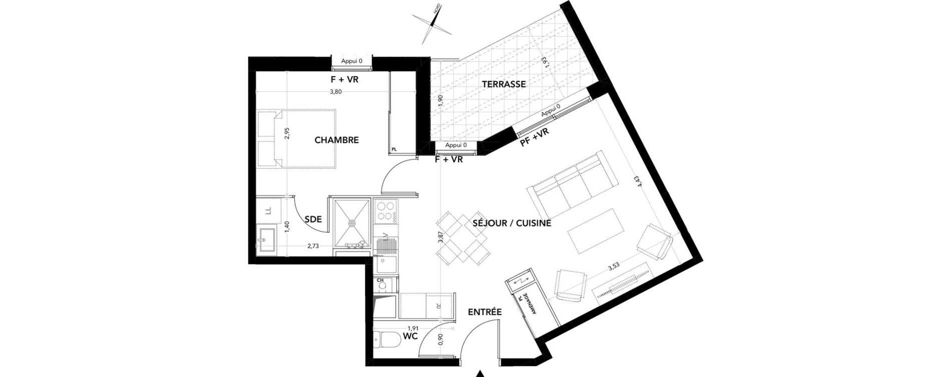 Appartement T2 de 45,50 m2 &agrave; Pessac Cap de bos