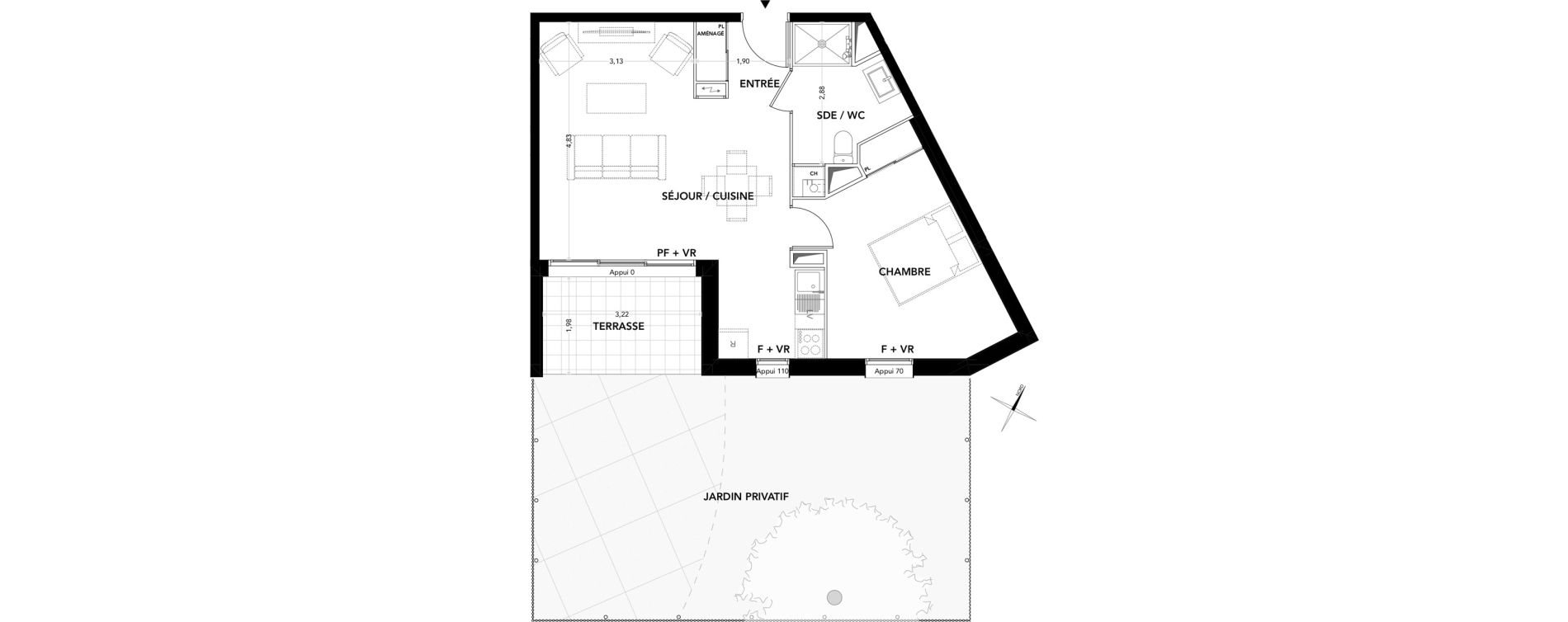 Appartement T2 de 47,00 m2 &agrave; Pessac Cap de bos