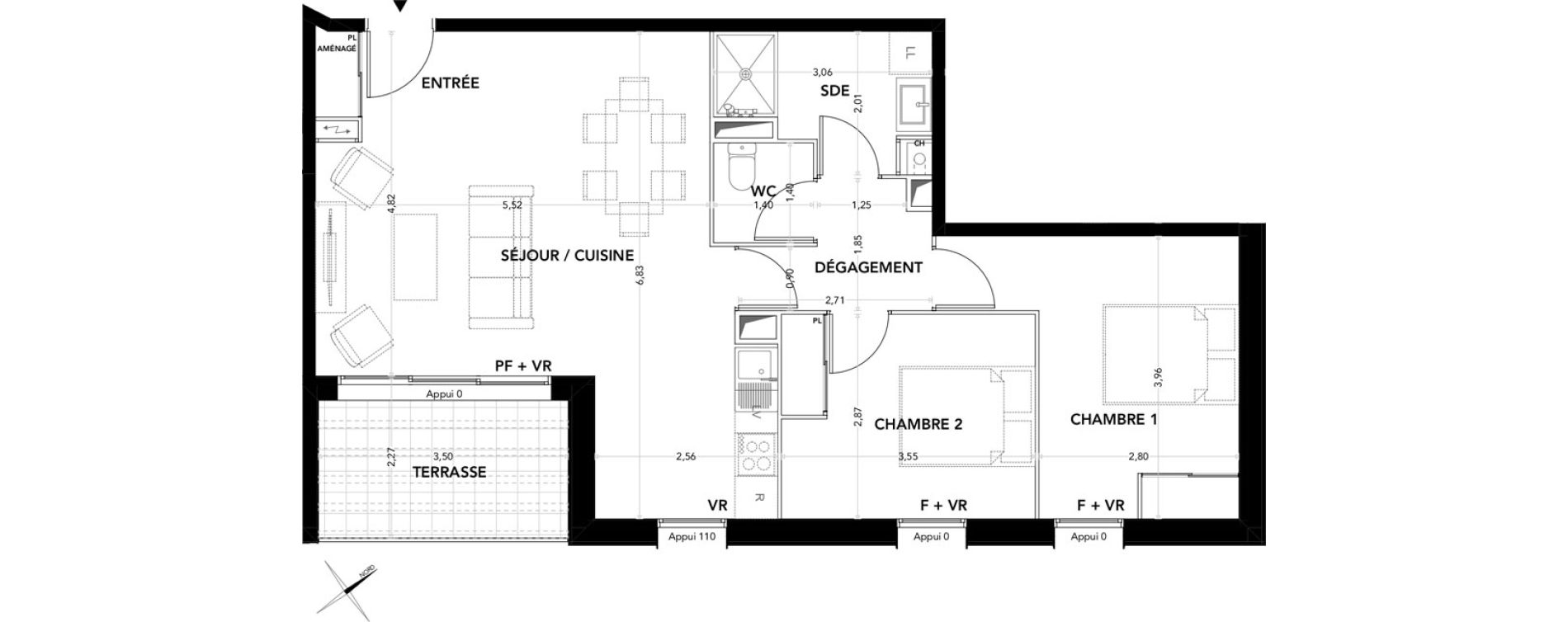 Appartement T3 de 65,60 m2 &agrave; Pessac Cap de bos