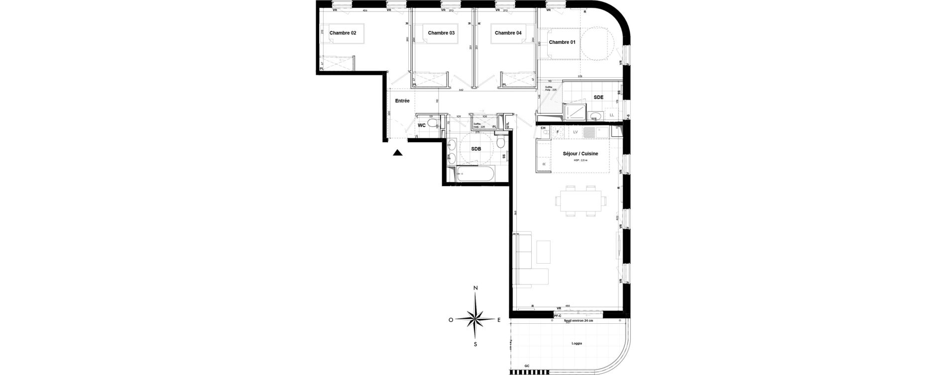 Appartement T5 de 105,90 m2 &agrave; Pessac Sardine