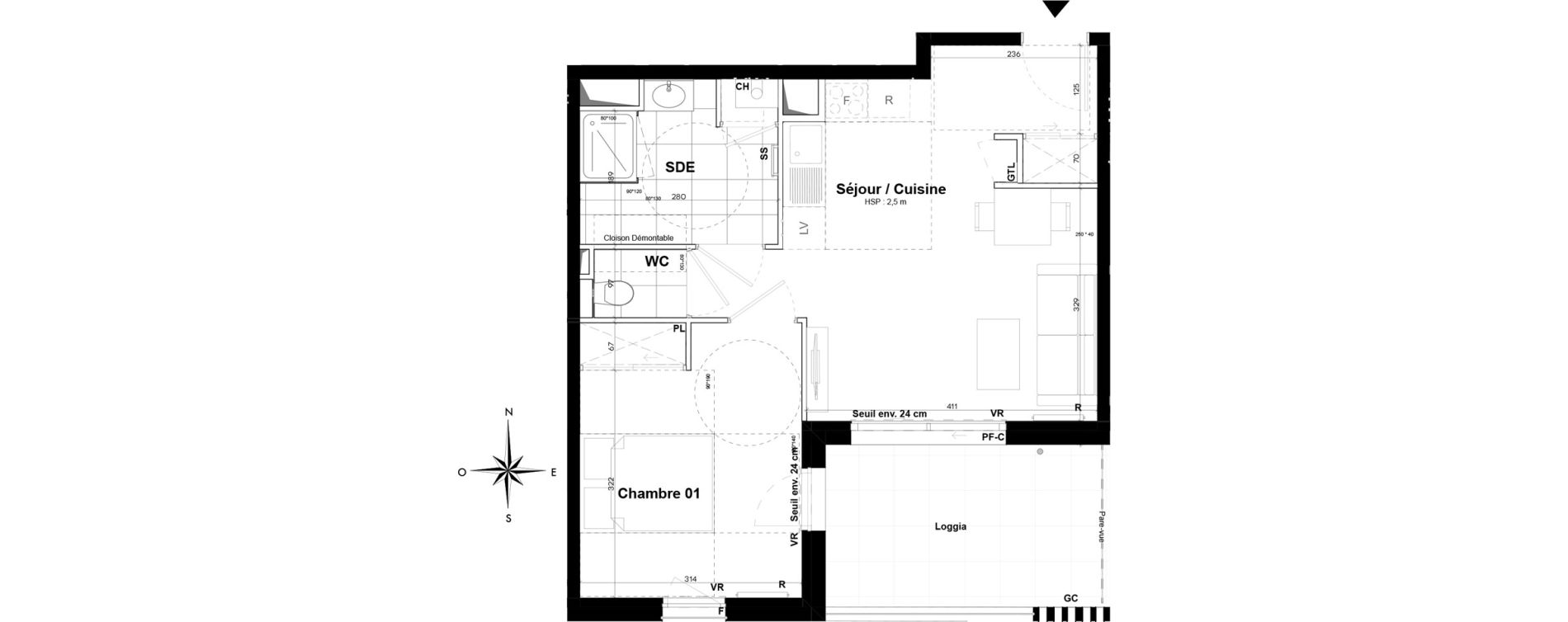 Appartement T2 de 42,20 m2 à Pessac Sardine