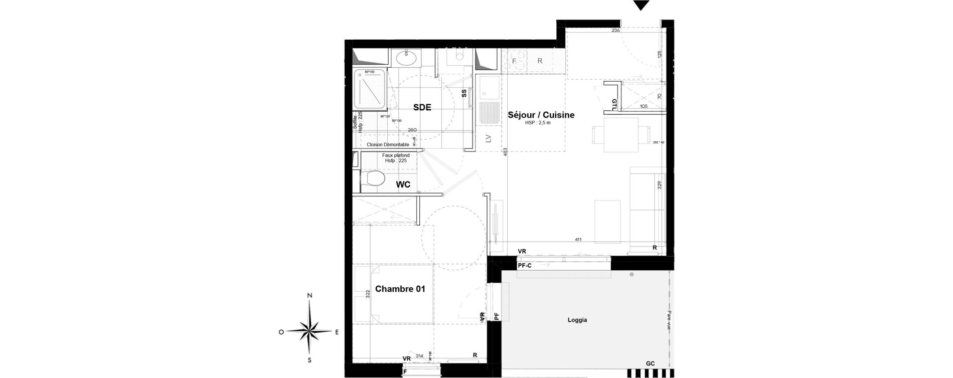 Appartement T2 de 42,20 m2 &agrave; Pessac Sardine